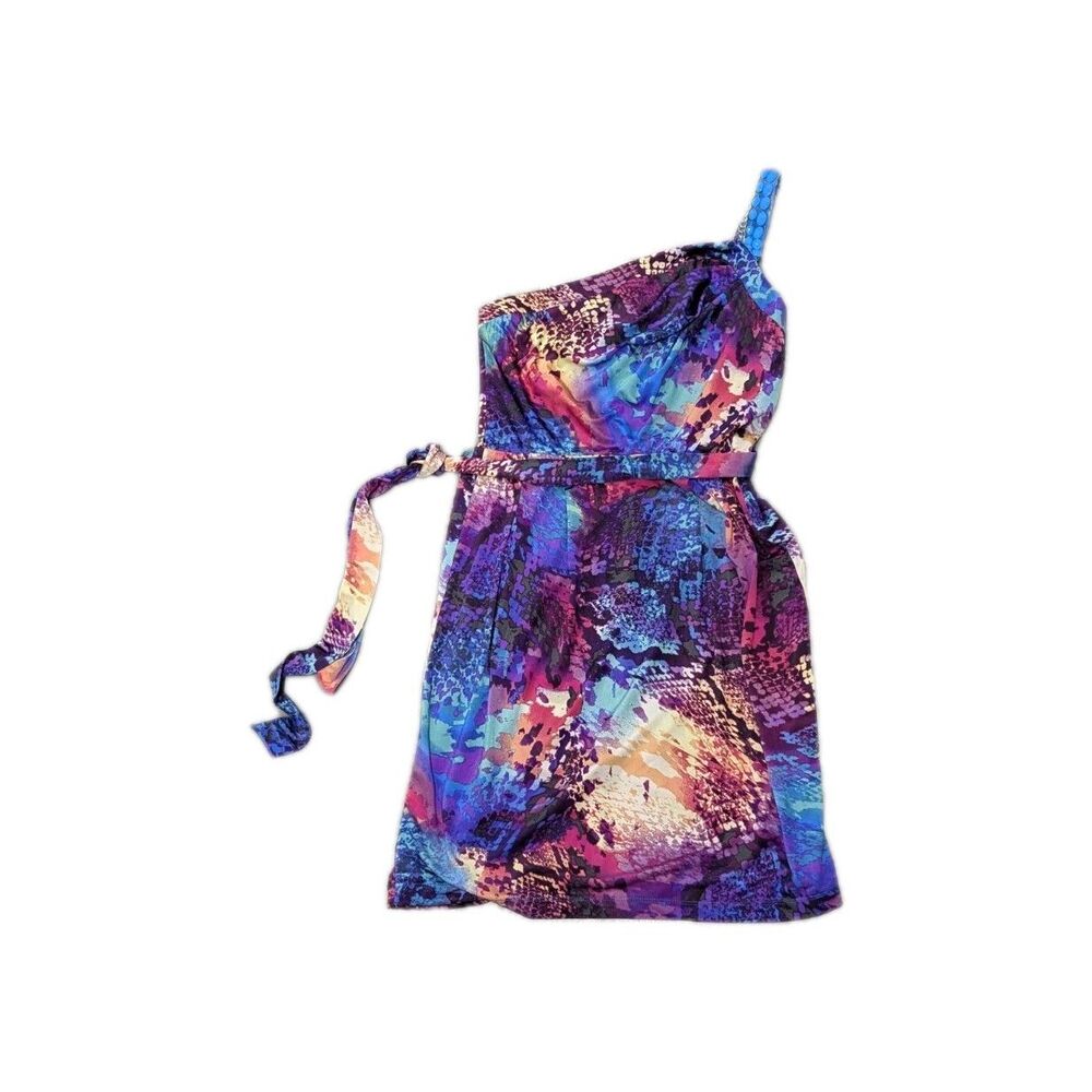 bisou bisou Y2K one shoulder Mini Dress - Beaded Colorful Artโ Deco Cocktail 10